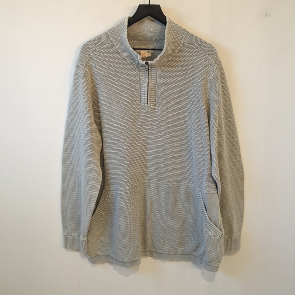 Carbon 2 Cobalt Cotton Quarter Zip Textured Knit Kangaroo Pocket Sweater